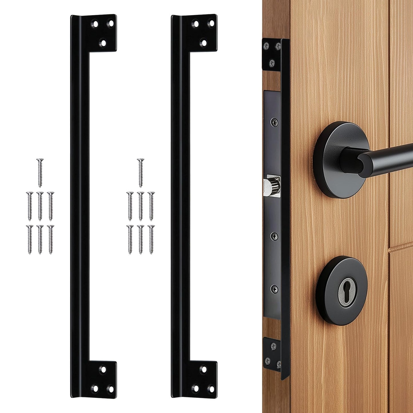 Catephe Door Latch Cover, 2 Pcs Door Latch Guard Plate, L Shaped Security Reinforcement Striker Plates, Cover The Gap Between Door Lock and Door Frame(Black)
