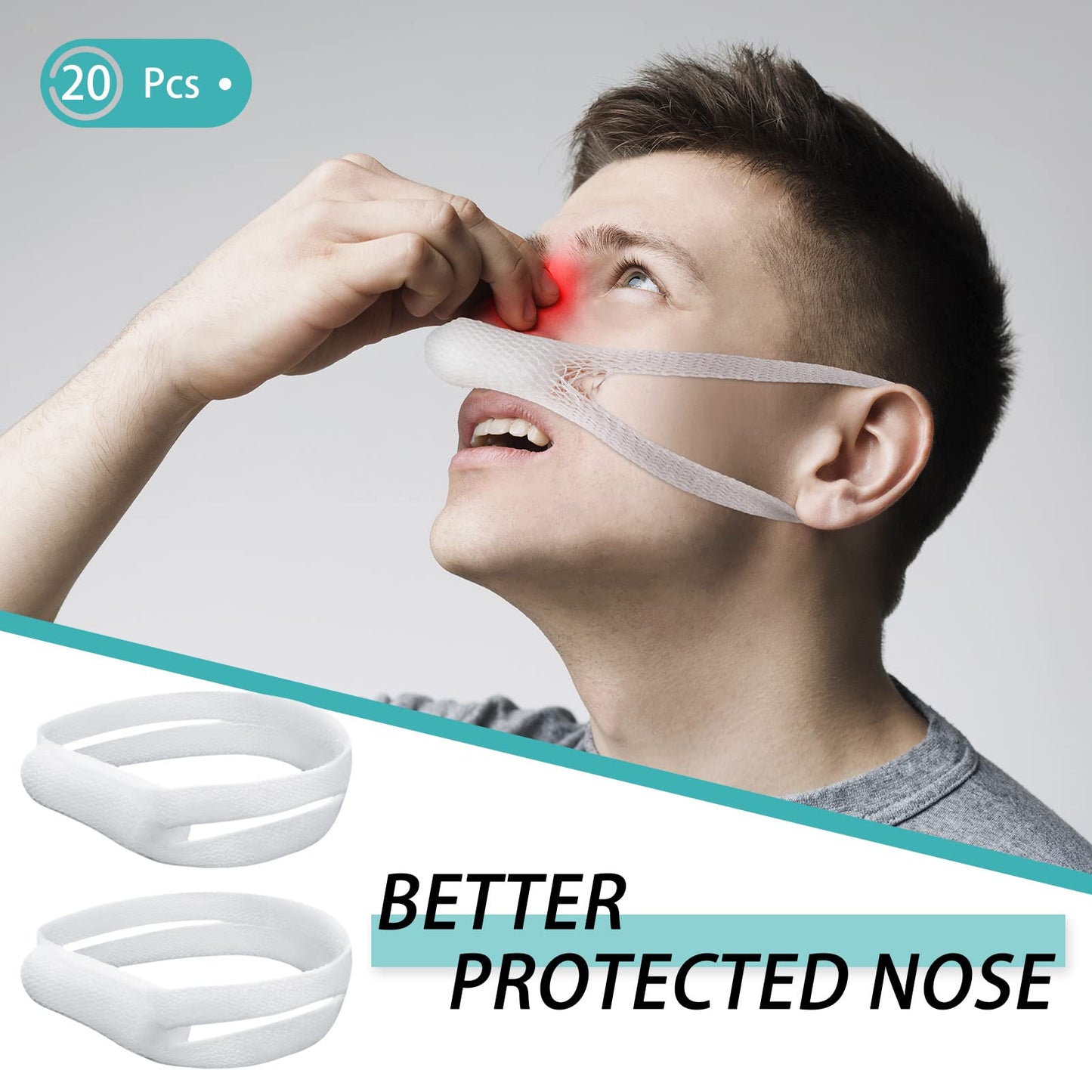 Patelai 20 Pcs Elastic Nose Bandage, External Nasal Bandage Dressing Holder with High Absorption Capacity for Nose, White