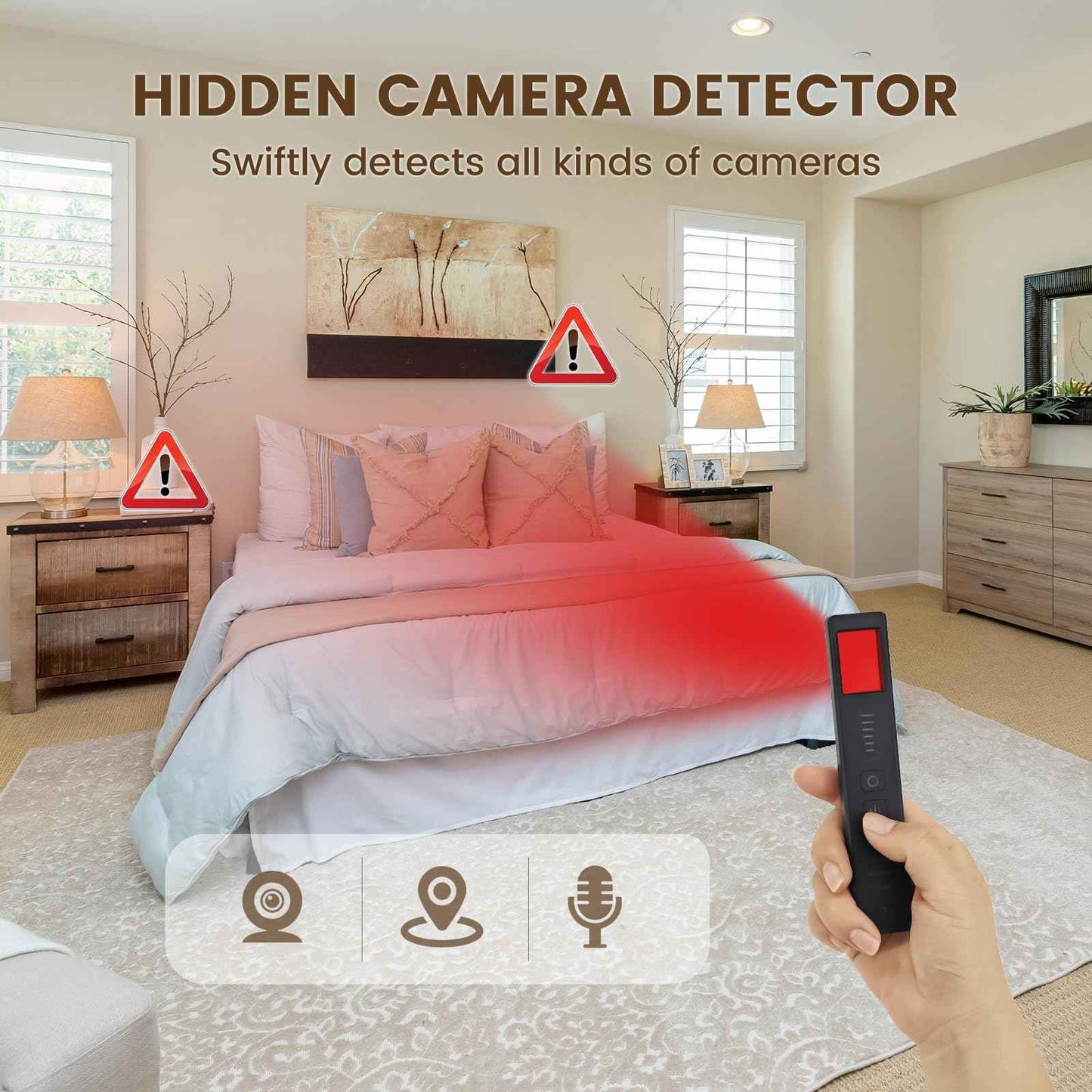 Hidden Camera Detectors - Anti Spy Detector 2025 Pro Portable Finder, GPS Tracker Scanner, Bug Detector with 360° Detection for Hotel, Home, Office, Travel Security (Black)