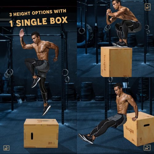 Yes4All Plyo Box, 3-in-1 Wooden Box Jumps for Home Gym (12/14/16 in), 450 lbs Boxes Step Up with Smooth Edges & Wide Built-In Handles for Jumping, Strength Training, Lunges, Squats, Dips