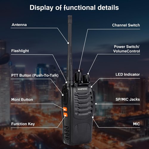 Baofeng Walkie Talkies 888S Rechargeable Long Range with Earpieces for Adults, 16 Channel Professional Radio Handheld Two Way Radios Li-ion Battery and Charger Included (10pack with 10earpiece)