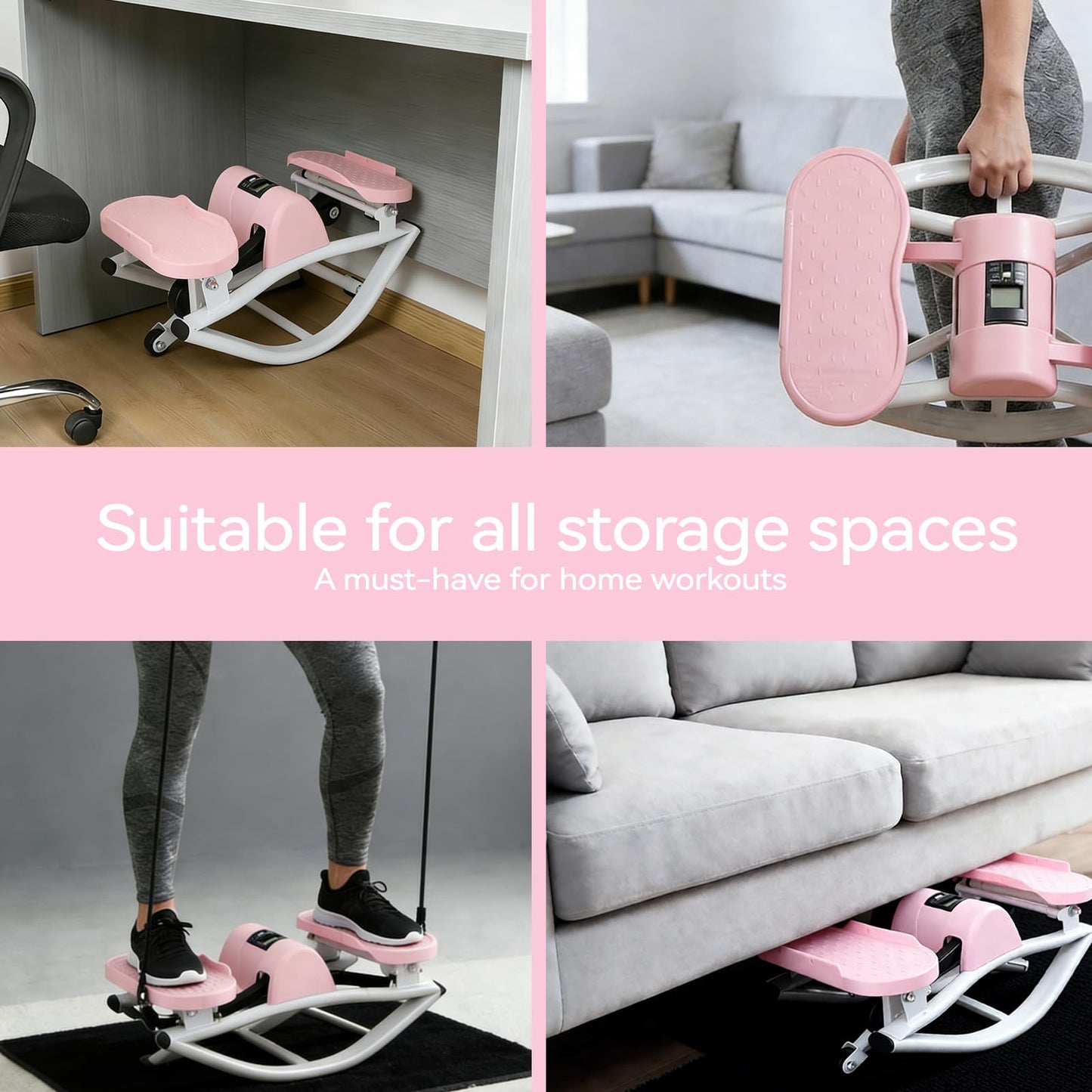 Rock Stepper with Resistance Bands - Ultra-Quiet Hydraulic Lateral Stepper, Fully Assembled Side to Side Step Rocker for Home Office, 250LBS Capacity