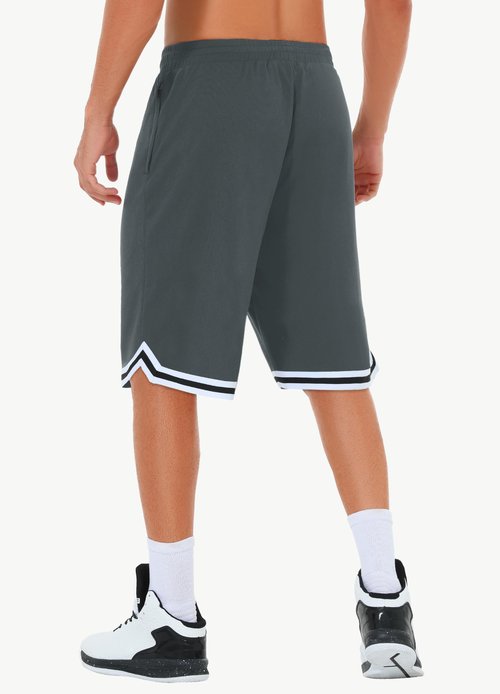 JWM Mens 11" Gym Basketball Shorts with Zipper Pockets - Long Quick Dry Lightweight Mesh Athletic Shorts for Workout Running Dark Grey