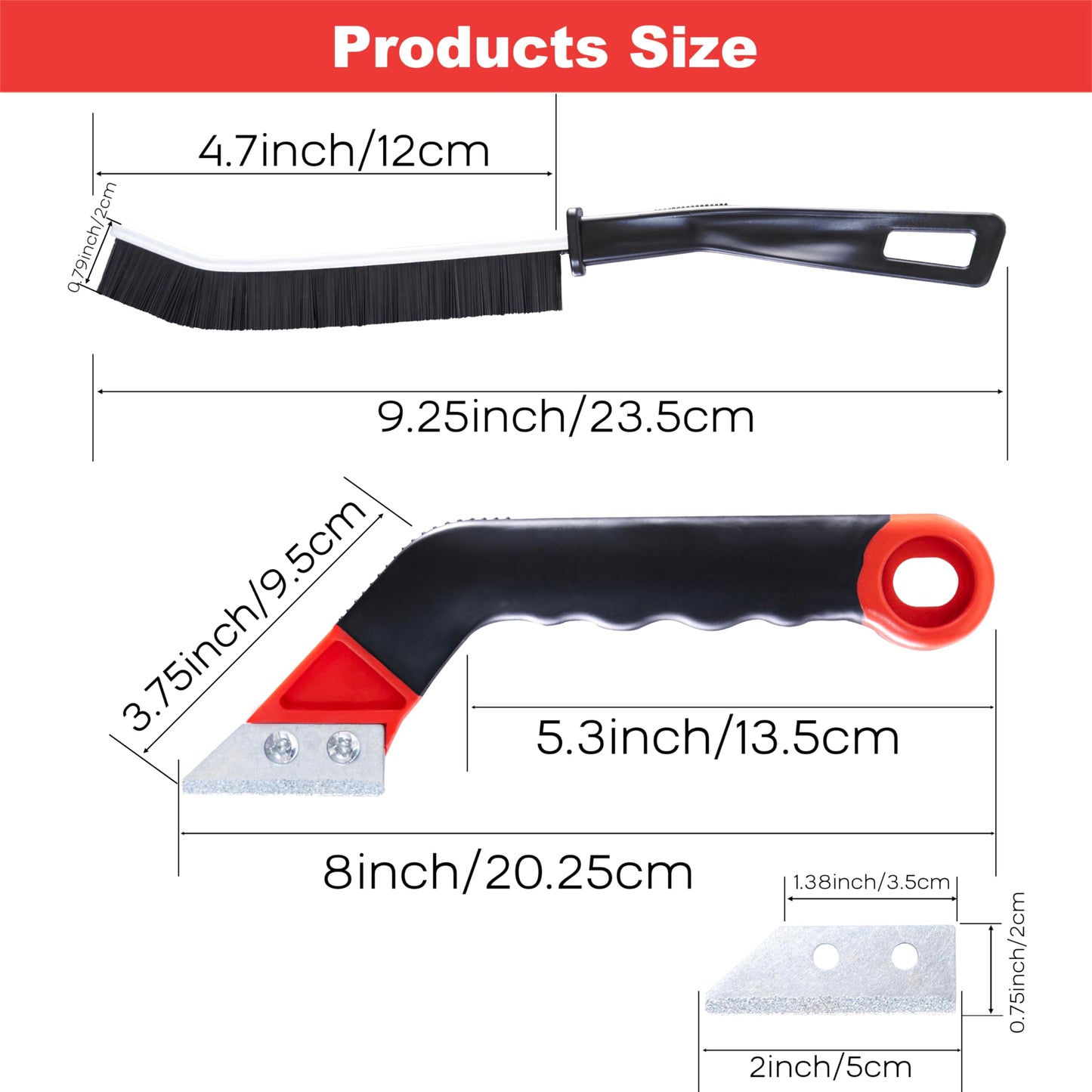 Grout Removal Tool Kit - 2 Scrapers, 6 Blades & 2 Cleaning Brushes for Tile Grout Cleaning, Grout Scraper Tool for Bathroom, Kitchen, Floor Tiles - Durable & Easy to Use