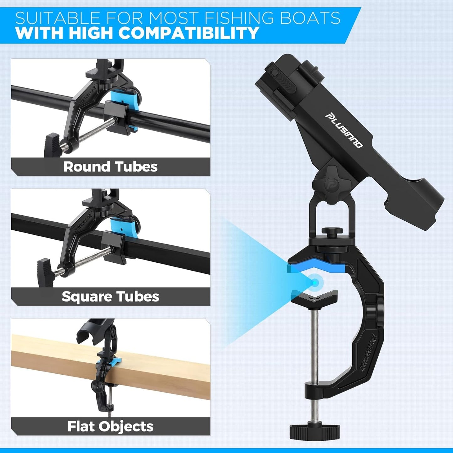 PLUSINNO Fishing Rod Holders - Innovative Dual-V Design with Enlarge Clamp | 1/2/4 Pack for Boat Use