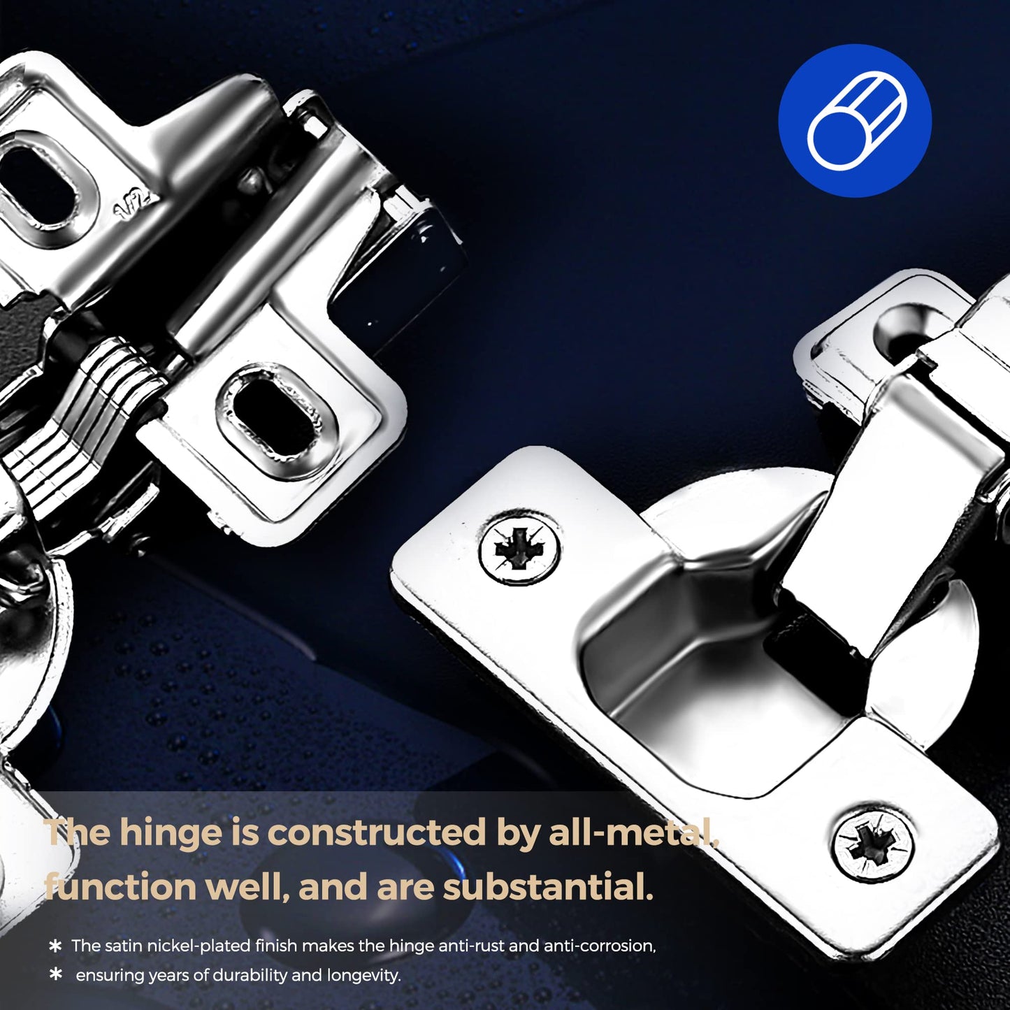 Ravinte 2 Pack 1 Pair Short Arm Kitchen Cabinet Hinges for 1/2 Inch Overlay Cabinet, Brushed Nickel 105 Degree Opening Angle Hinges, Soft Close Concealed with Mounting Screws for Face Frame Door