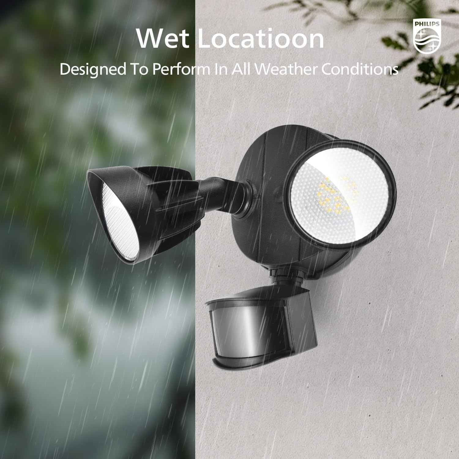 Philips 44W LED Outdoor Security Light with PIR Motion Sensor - 4200 lm, 5000K, Waterproof, Dusk to Dawn, Dual Heads