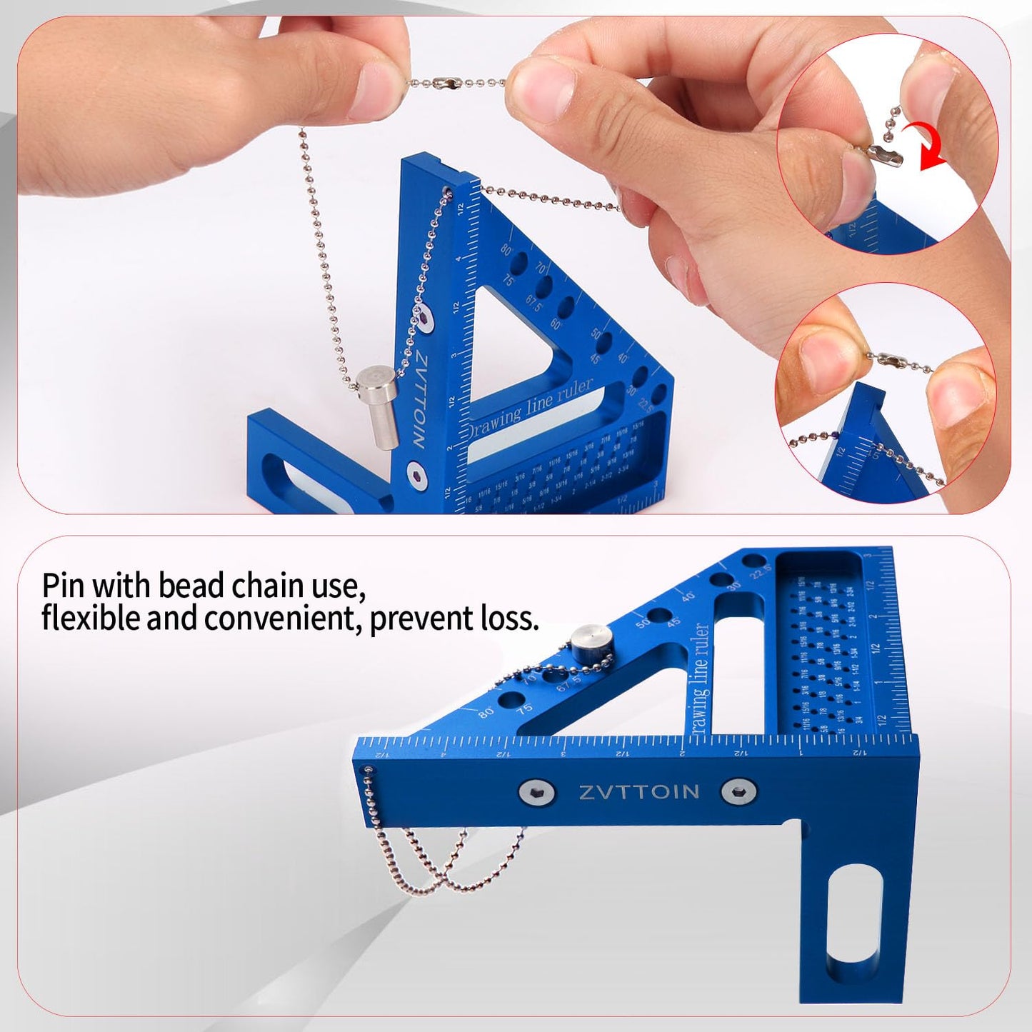 0-90 Degree 3D Multi-Angle Measuring Ruler for Woodworking and Construction, High Precision Aluminum Square Measuring Ruler Woodworking Tools (4.76 inch, Blue)