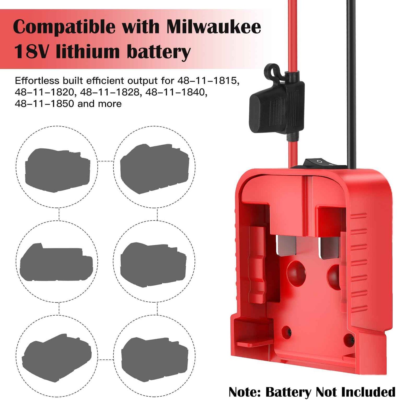 2 Packs 18V Adapters Compatible with Milwaukee M18 Battery for Power Wheel Battery Adapter, Power Tool, DIY RC Toy Car, Power Connector Conversion Kit with Switch & Fuse, 12AWG Wire, Wire Terminal