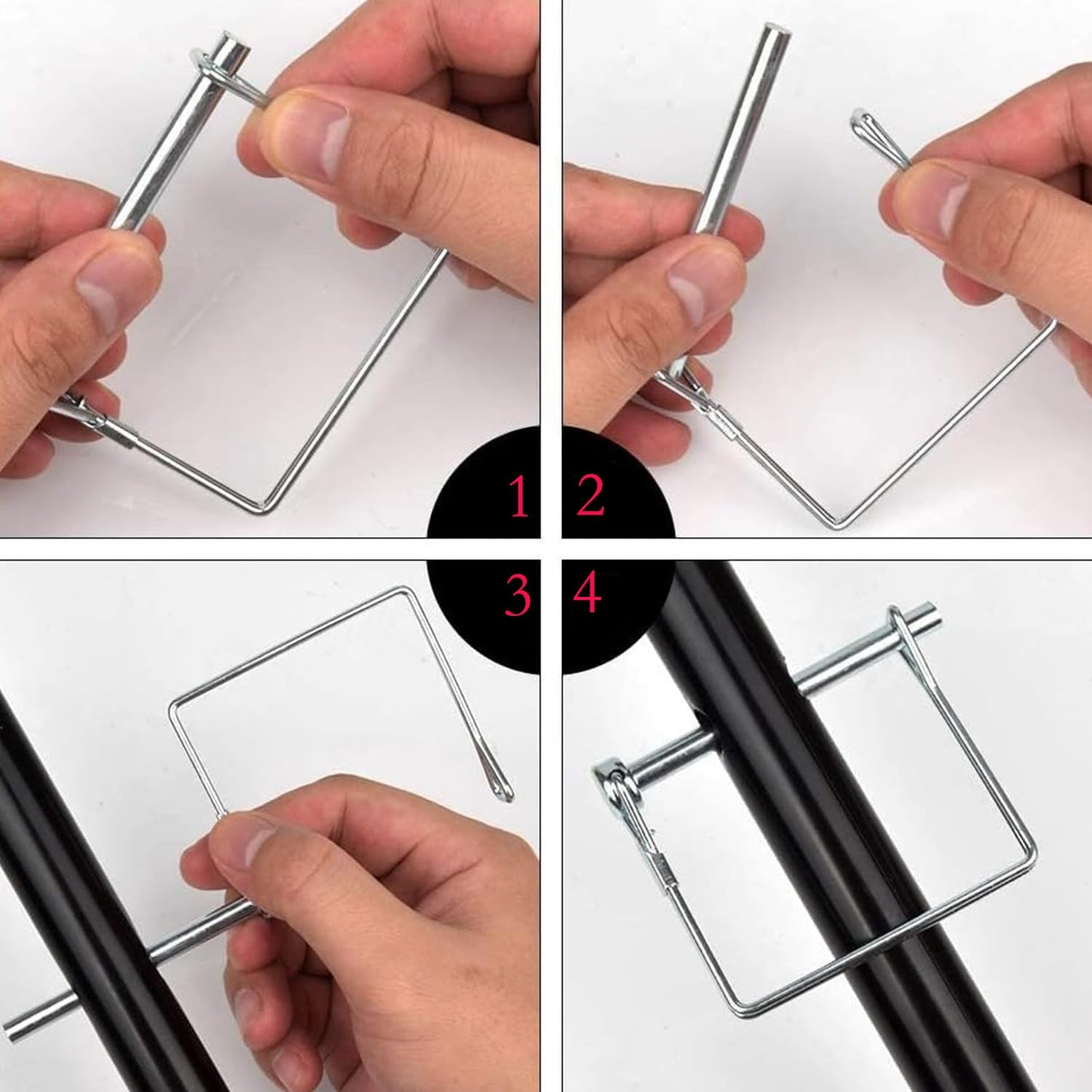 4 Pack 1/4" x 3-5/32" Trailer Coupler Pins – Zinc-Plated Carbon Steel Locking Hitch Pins for Utility Trailer, Lawn Tractor, RV, Boat, Farm Equipment – Rust-Resistant Small Safety Towing Pins