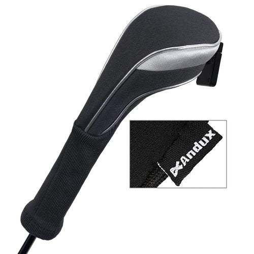 Andux 5pcs/Set Nylon Golf Wood Club Head Covers 460cc Driver Covers with Long Neck Black