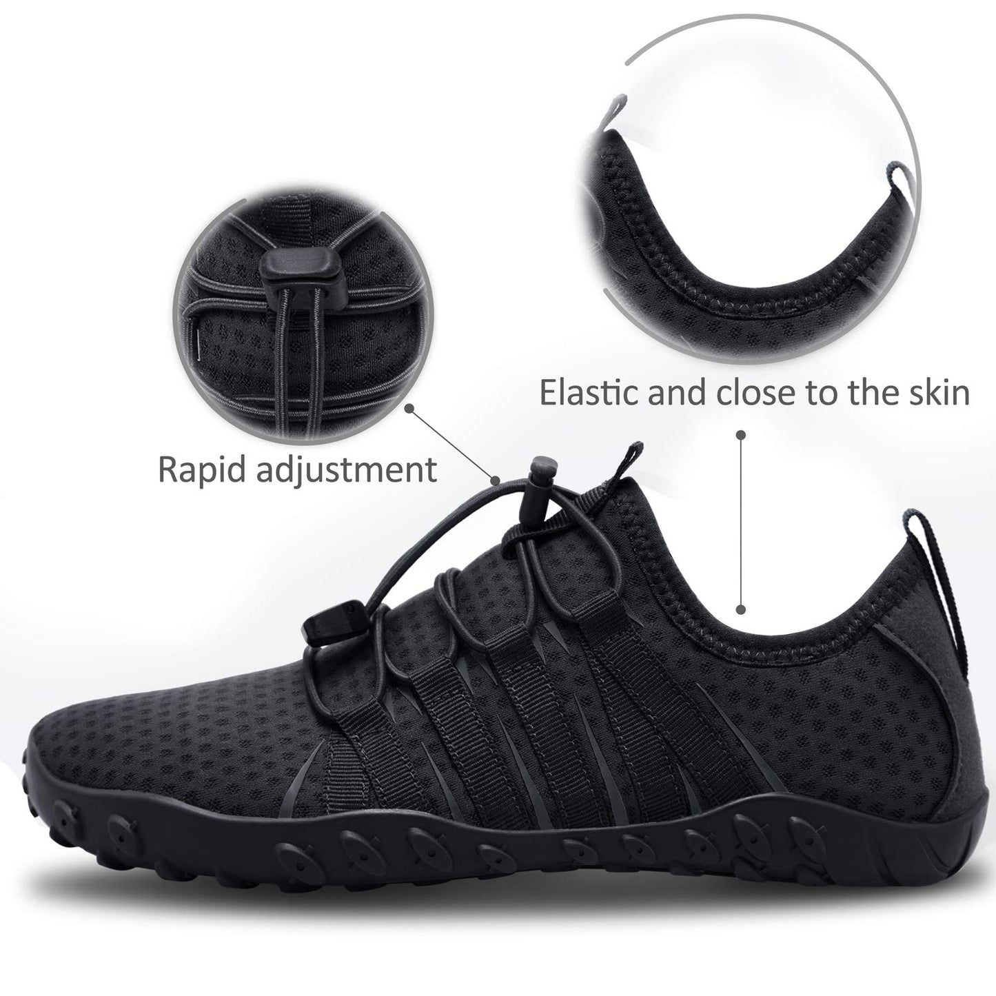 SEEKWAY Water Shoes Sports Quick-Dry Barefoot Aqua Beach Pool Lake Swim Boating Hiking Surfing Men Women 471-Black SP001