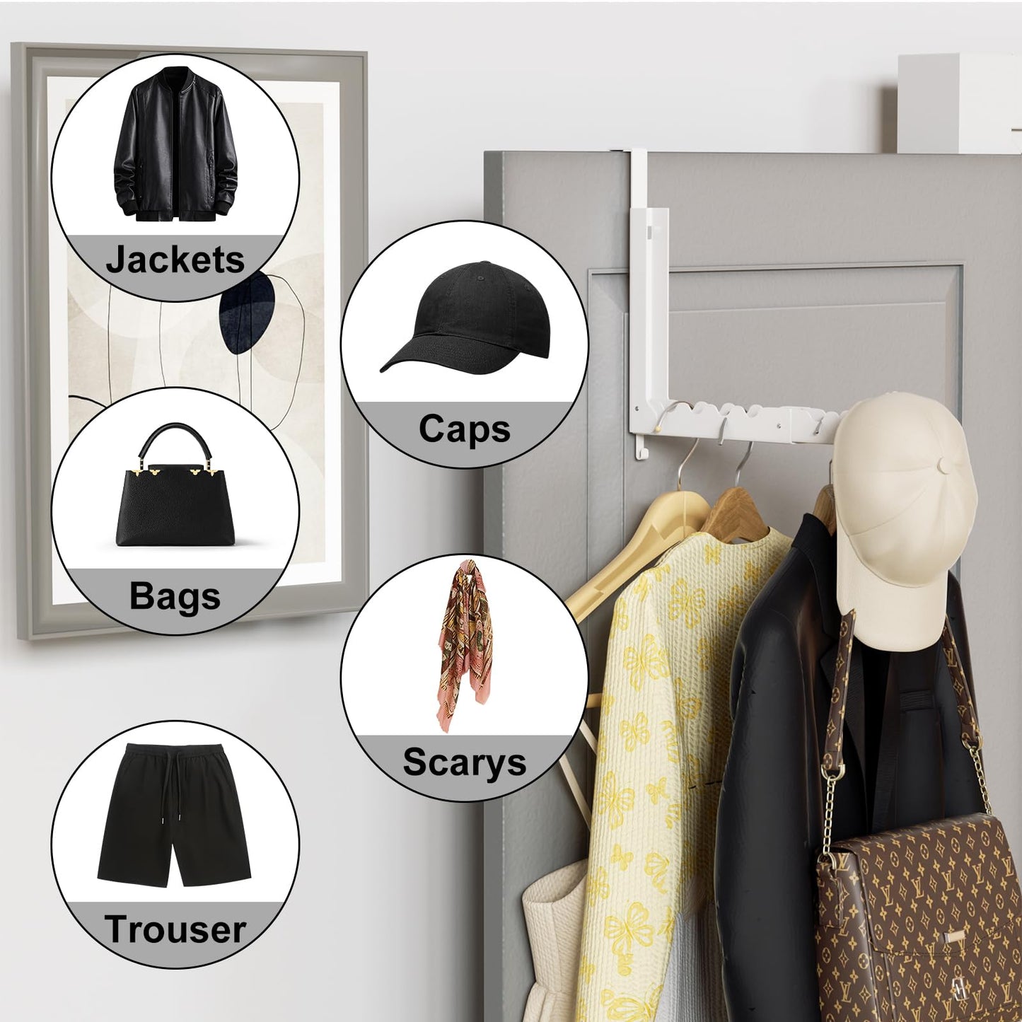 Hoomast Over The Door Hooks Hanger Fit Up to 1 3/4 Inch Optimal, Extended Foldable Over The Door Clothes Drying Rack for Laundry Bathroom Bedroom (White 1 Pack)