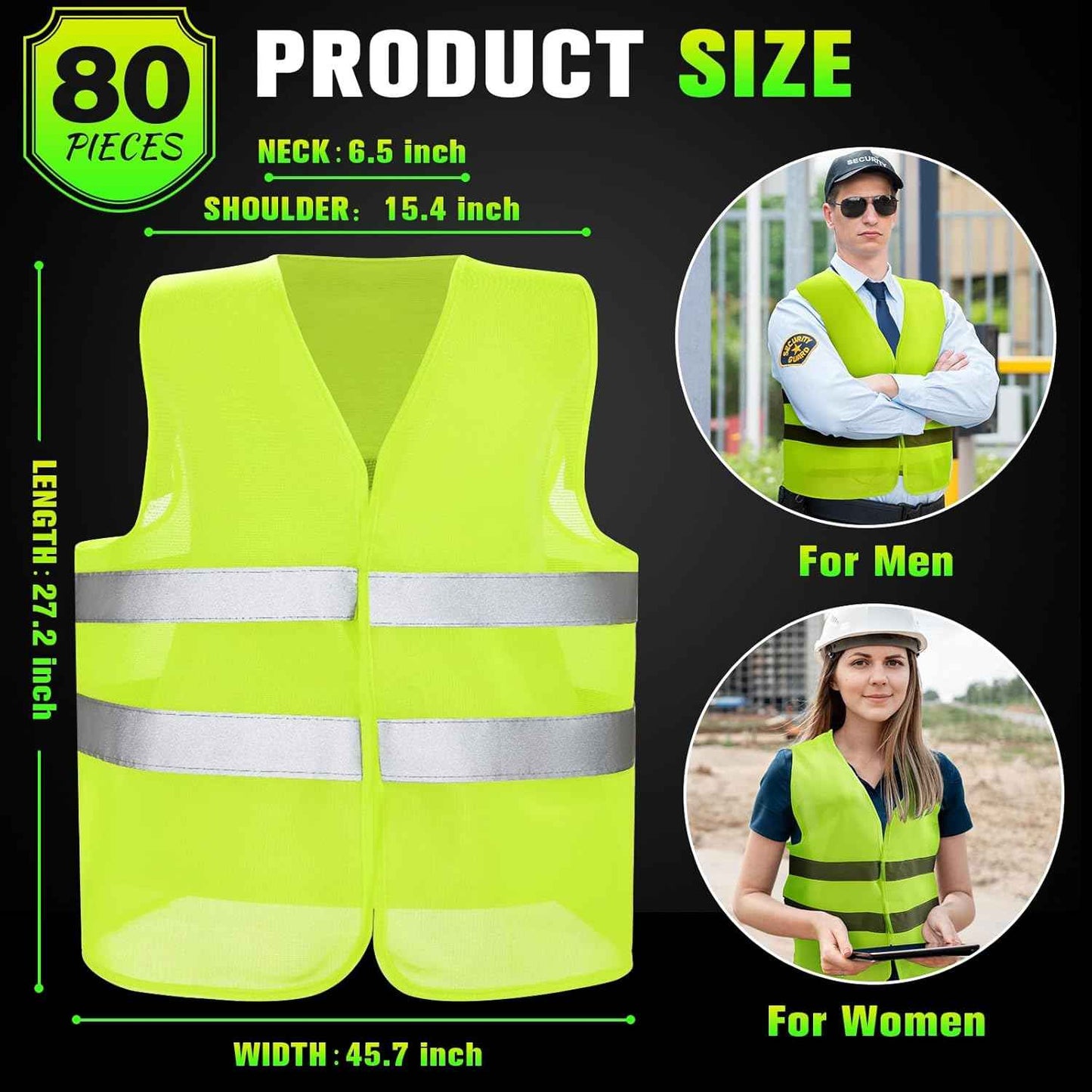 High Visibility Reflective Safety Vest for Men & Women - Bulk Security Mesh Vest for Work, Cycling & Running