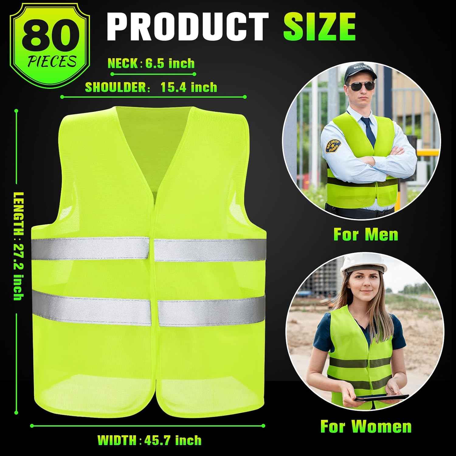 High Visibility Reflective Safety Vest for Men & Women - Bulk Security Mesh Vest for Work, Cycling & Running