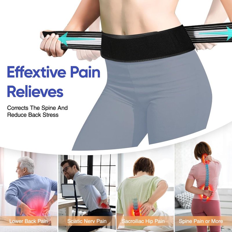 MISF Back Brace for Lower Back Pain, Lightweight Lumbar Support Brace for Women & Men, Breathable And Adjustable Back Support Brace Relieves Sciatica, Hip And Spine Pain, Blakc-120 cm