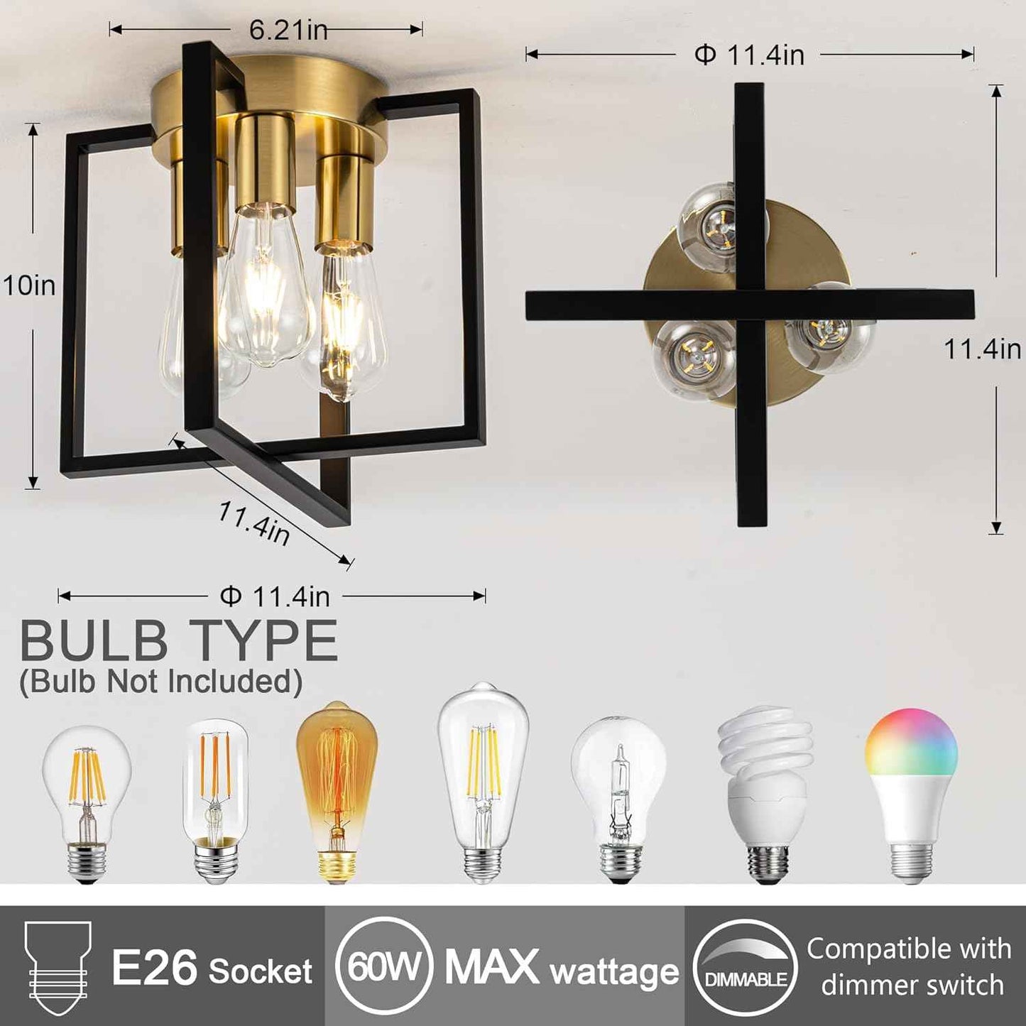 Brushed Nickel 3-Light Flush Mount Ceiling Light Fixture - Modern Geometric Design for Living Room, Kitchen, Dining Room, and Hallways