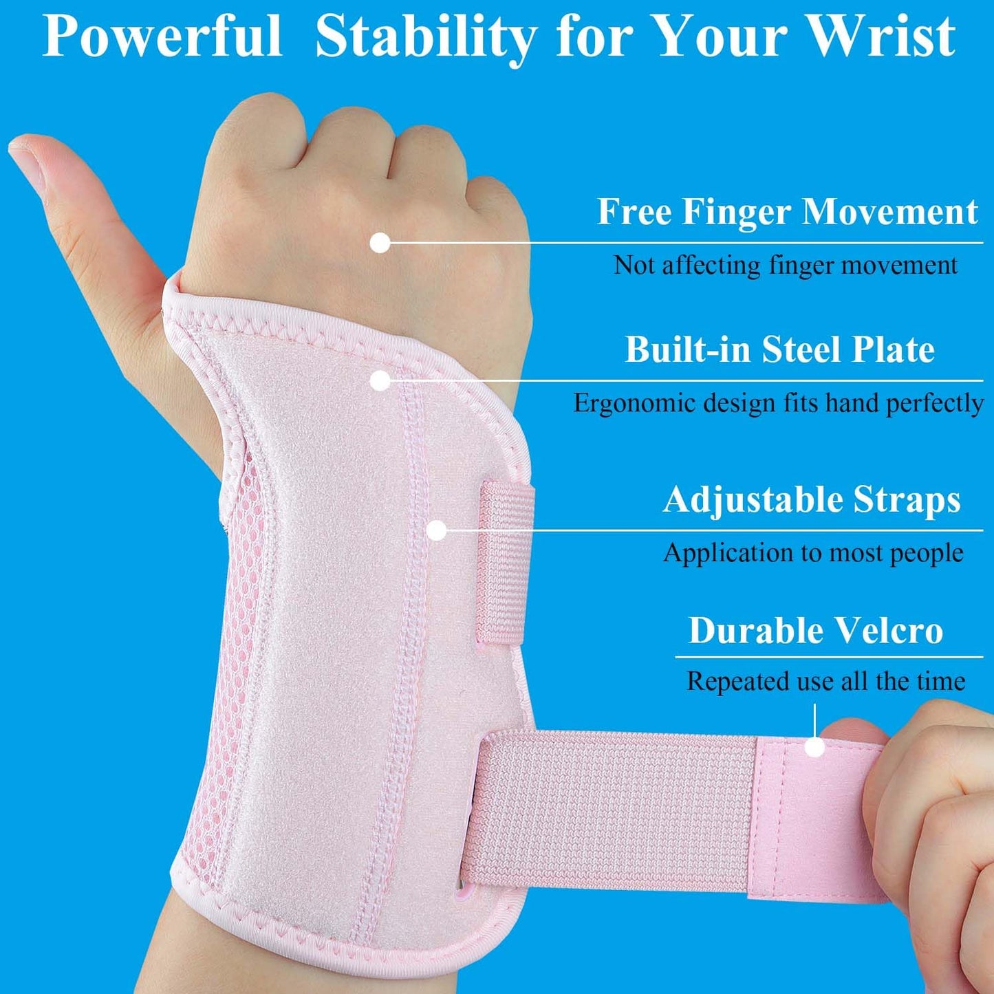 Tianhengyi Carpal Tunnel Wrist Brace, Adjustable Wrist Support Brace, Night Wrist Sleep Supports Splints Arm Stabilizer (Left Hand, L/XL, Pink)