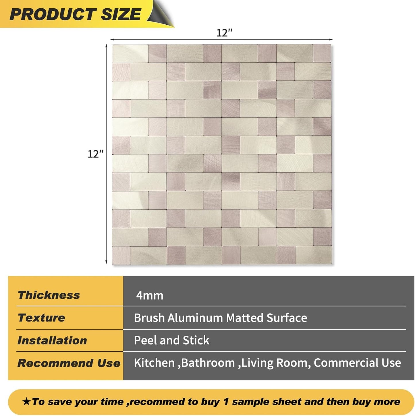 Stainless Steel Peel and Stick Backsplash Tiles - 20 Sheets, 12''x12'' for Kitchen & Bathroom