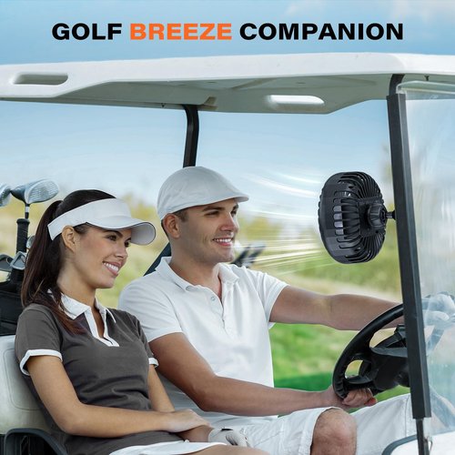 A2C Golf Cart Fan Rechargeable Magnetic Base Battery Operated Portable Fan 3 Speeds 4000 RPM Strong Airflow Compatible with Yamaha, EZGO, Club Car - 360° Rotatable Golf Cart & Cruise Ship Accessories