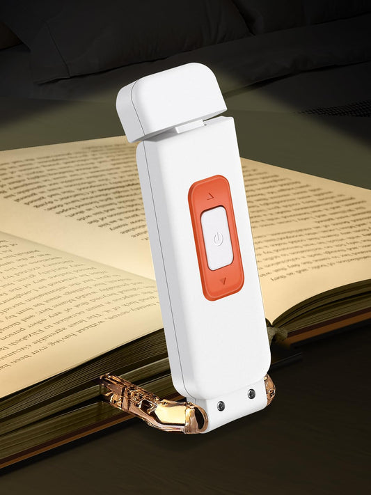 SFV Portable Book Light, Clip-On Rechargeable LED Reading Light for Books in Bed, 3 Amber Colors & 5 Brightness Adjustable, Compact & Long Lasting, Perfect for Book Lovers, Kids, White