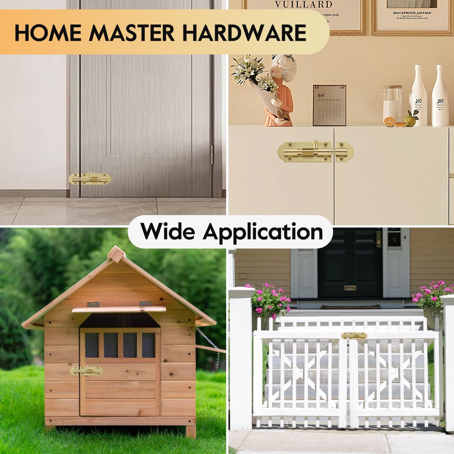 HOME MASTER HARDWARE 4 Pack Brass Plated Sliding Bolt Lock,3 in Barrel Bolt Latch for Door Chest Window Fence