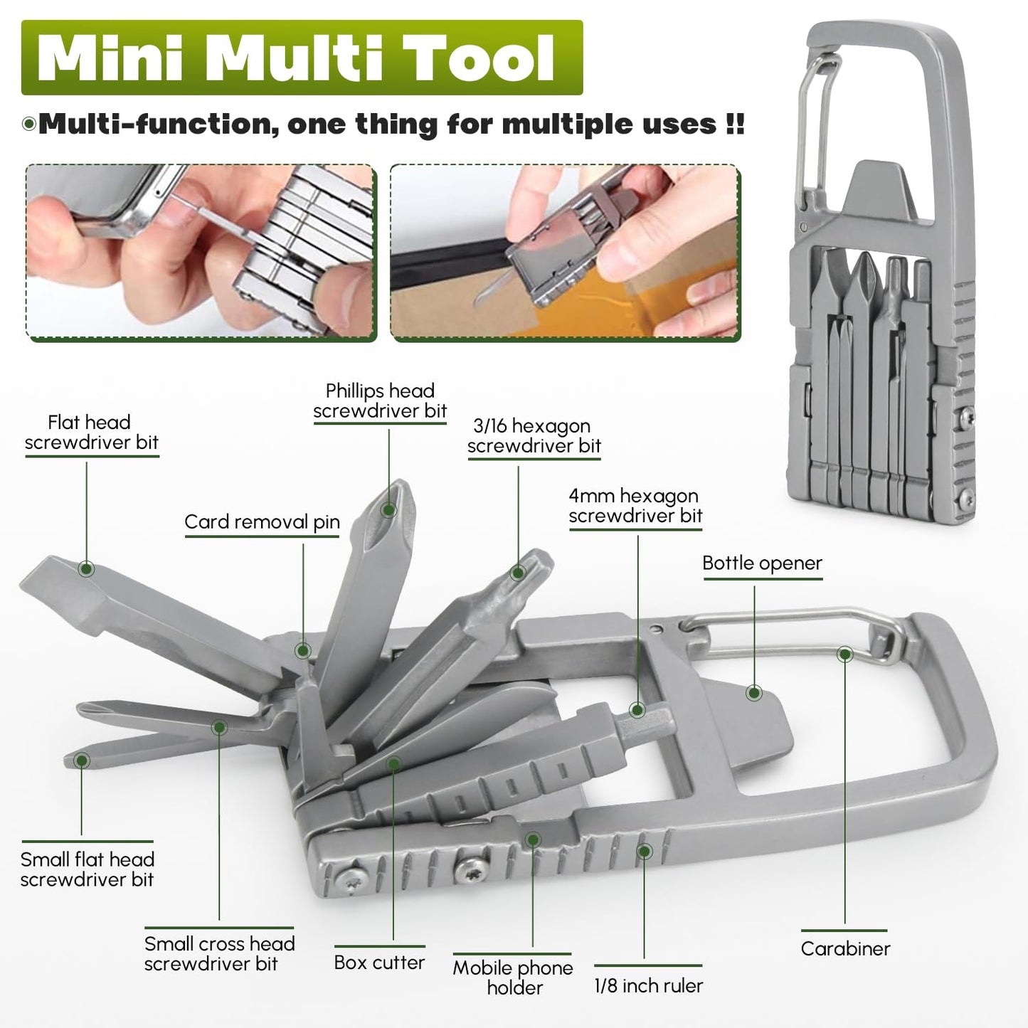 Generic 12 in 1 Keychain Multitool Screwdriver Bit Folding Multi Tool Bottle Opener Portable Pocket Tool for Outdoors Camping