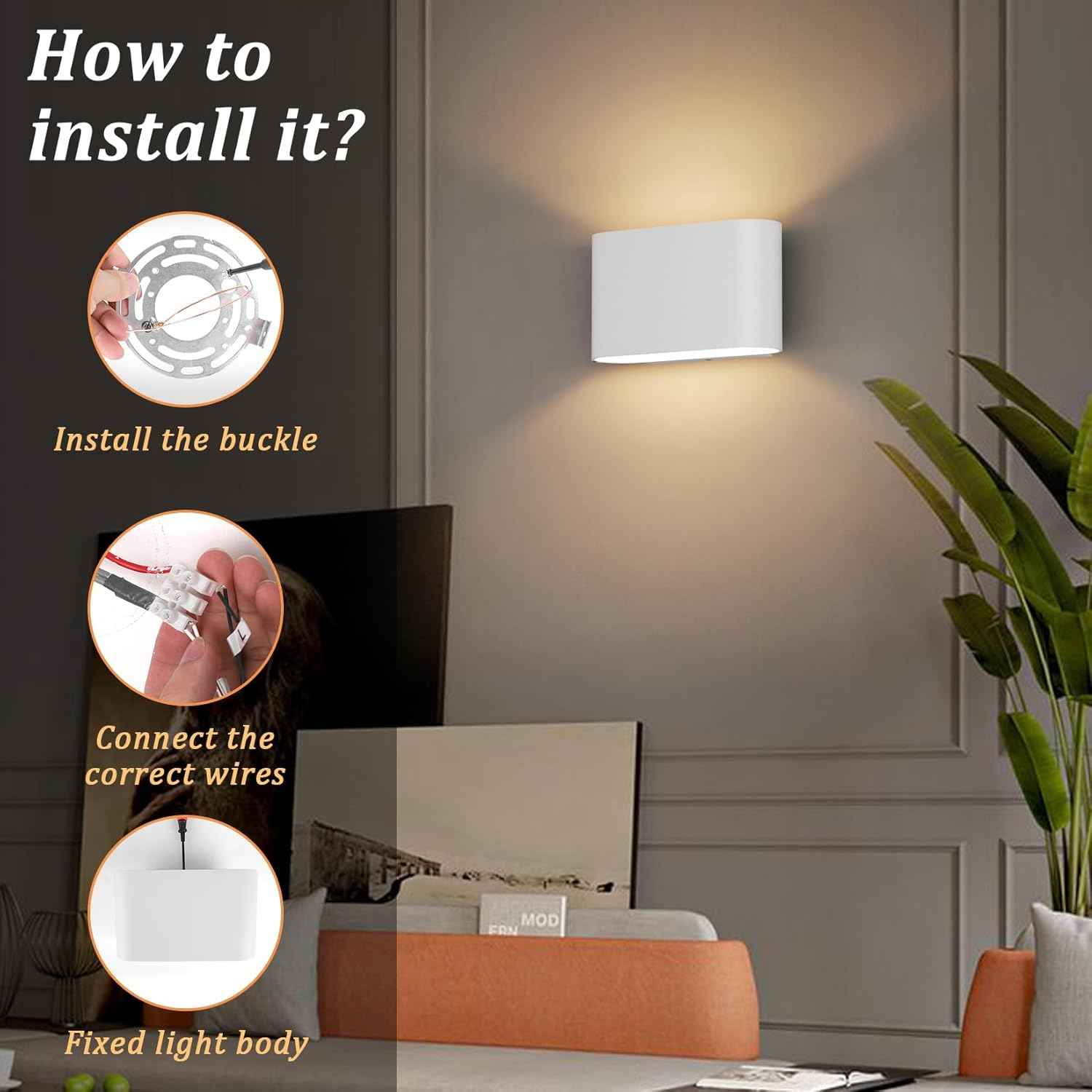 Modern Black LED Wall Sconces Set of 2 - Hardwired Up & Down Indoor Lights for Living Room, Bedroom, Hallway - Warm White 3000K (Includes G9 Bulbs)