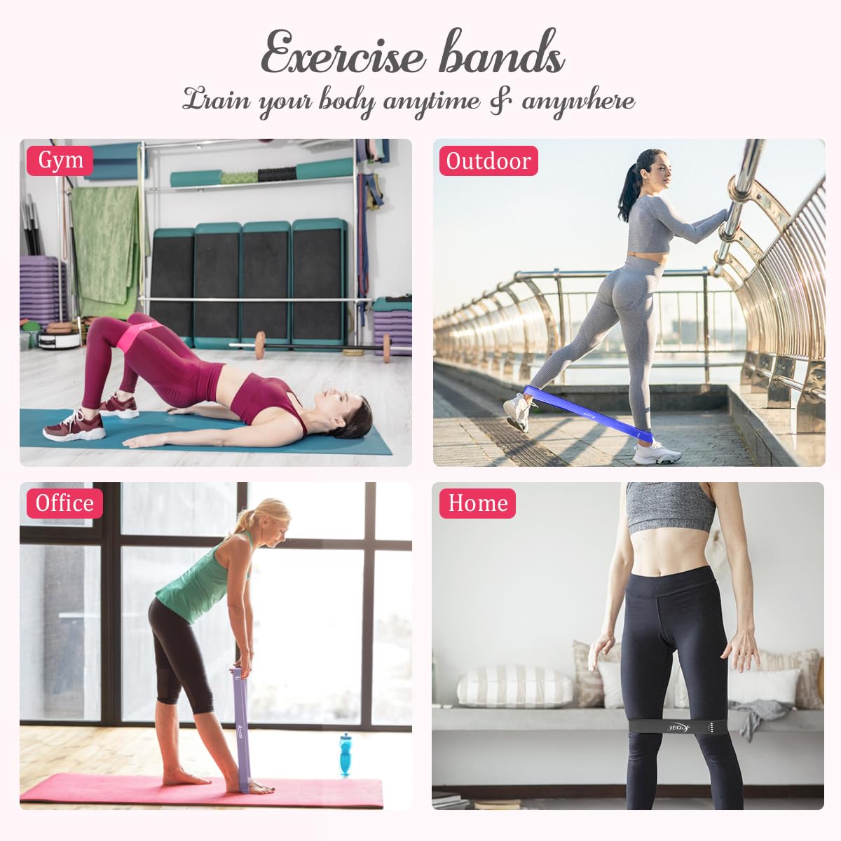 VEICK Resistance Loop Exercise Bands, Elastic Workout Bands for Men Women, Set of 5 Different Resistance Levels Stretch Band for Home Fitness Stretching Strength Training