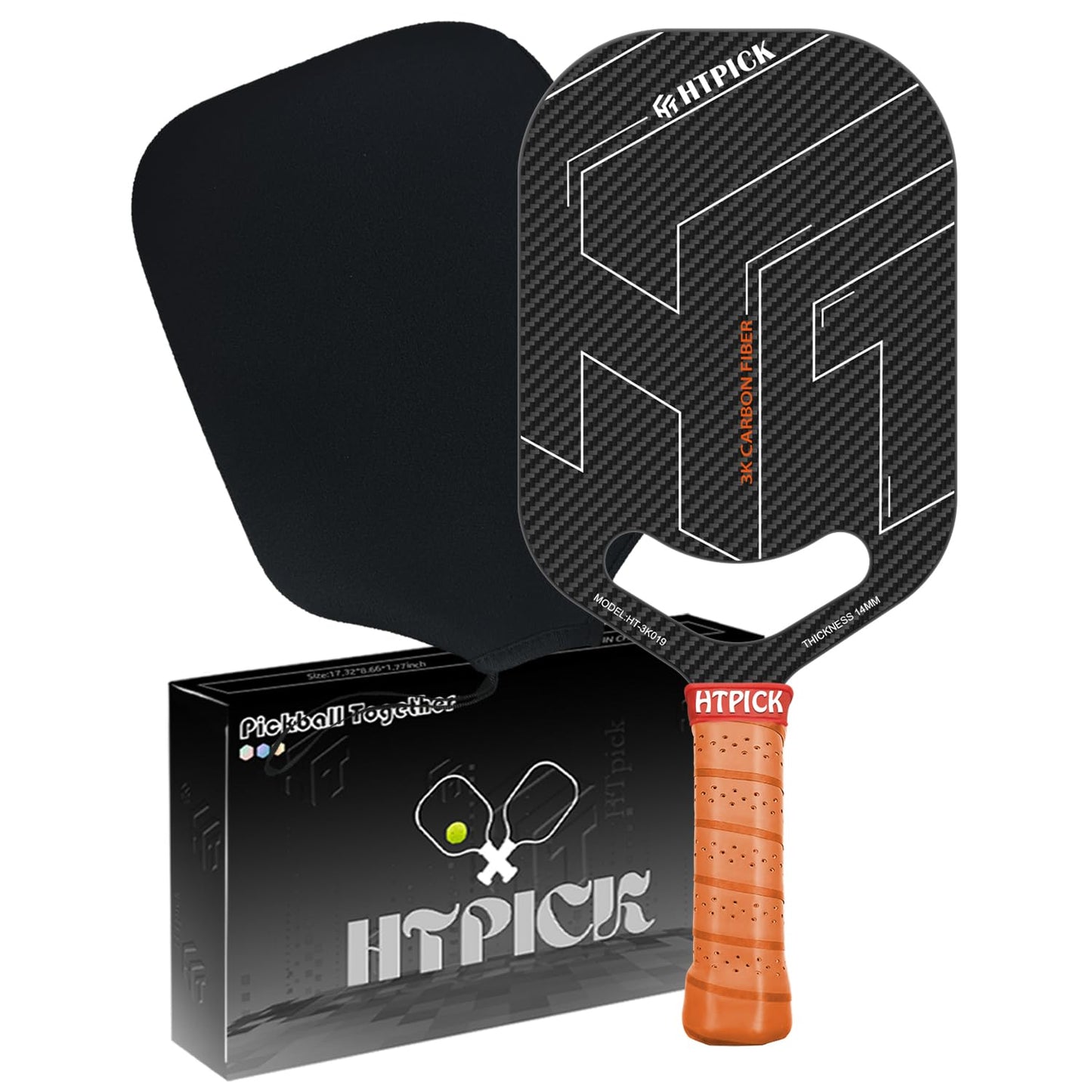 Pickleball Paddles, 3K Raw Carbon Fiber Pickleball Paddle with 14mm Thickness PP Honeycomb Core and Aero Throat, Designed for Unmatched Control and Added Power