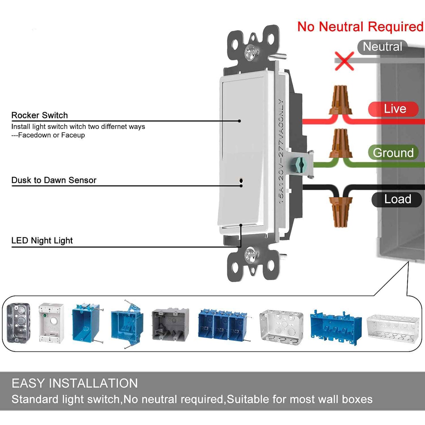 SOZULAMP 10-Pack Wall Switch with Night Light - Single Pole Light Switch & Nightlight Combo