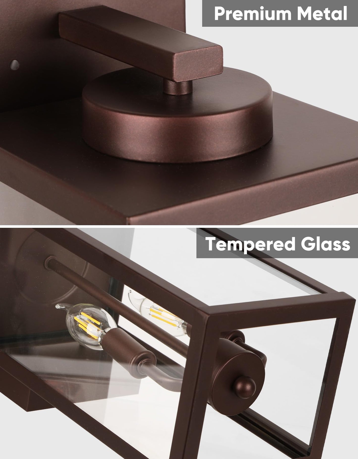 PARTPHONER Dusk to Dawn Outdoor Wall Sconce 2-Light, Transitional Wall Lantern Tall Wall Lamp, Waterproof Exterior Lighting Fixture with E12 Base Outside Lights for House Porch Garage, Bronze 2 Pack