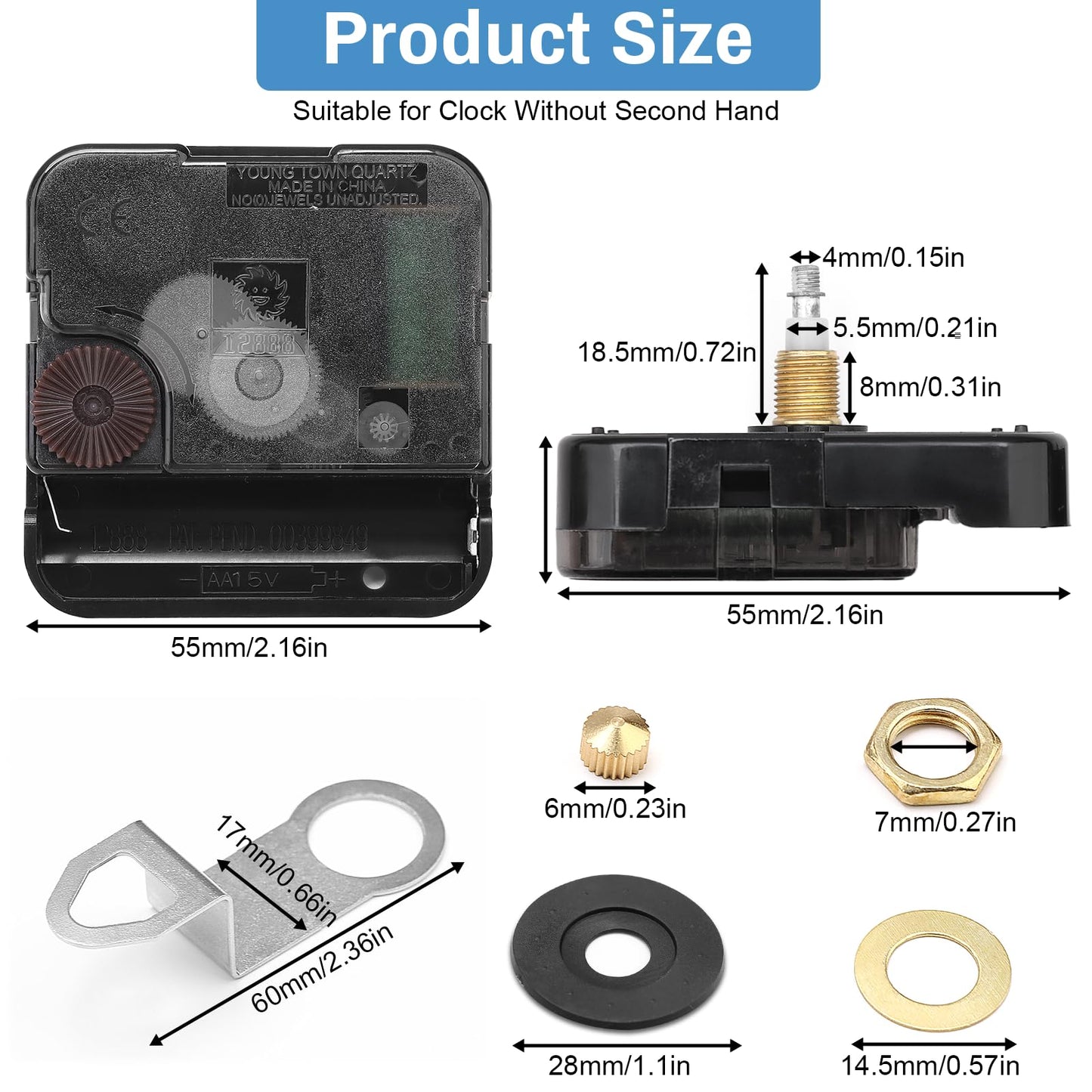 YENOVO Quartz Clock 12888 Movement No Second Hand Replacement Set, Battery Operated Axis Shaft High Torque Parts Suitable for Wall Clock Motor Repair Parts and DIY (Thread Length 8mm)