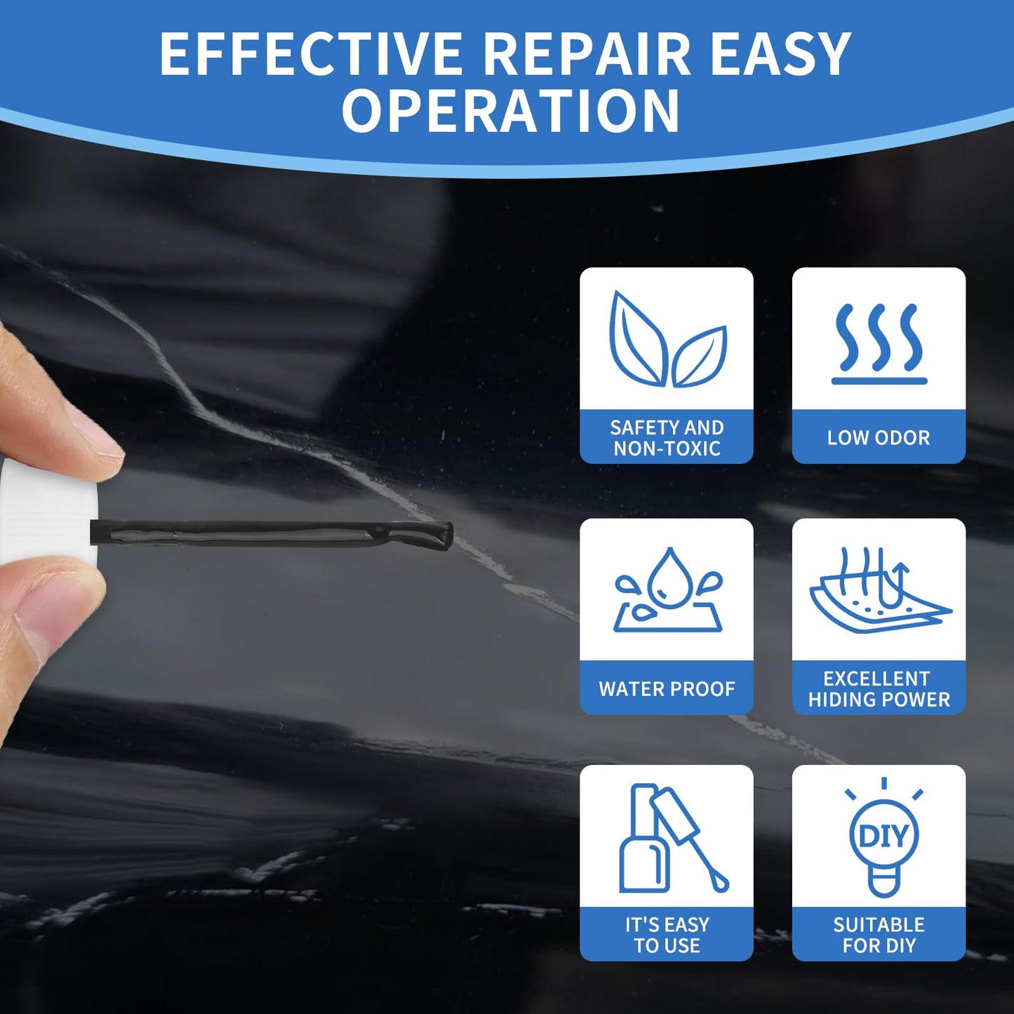 Black Touch Up Paint, Multi-Surface Touch Up Paint Pen, suitable for wall, metal, wood, floor, appliance maintenance, refrigerator, dishwasher, dryer, washing machine, microwave oven and other household appliances high-gloss paint repaint. 1.5 Fl Oz