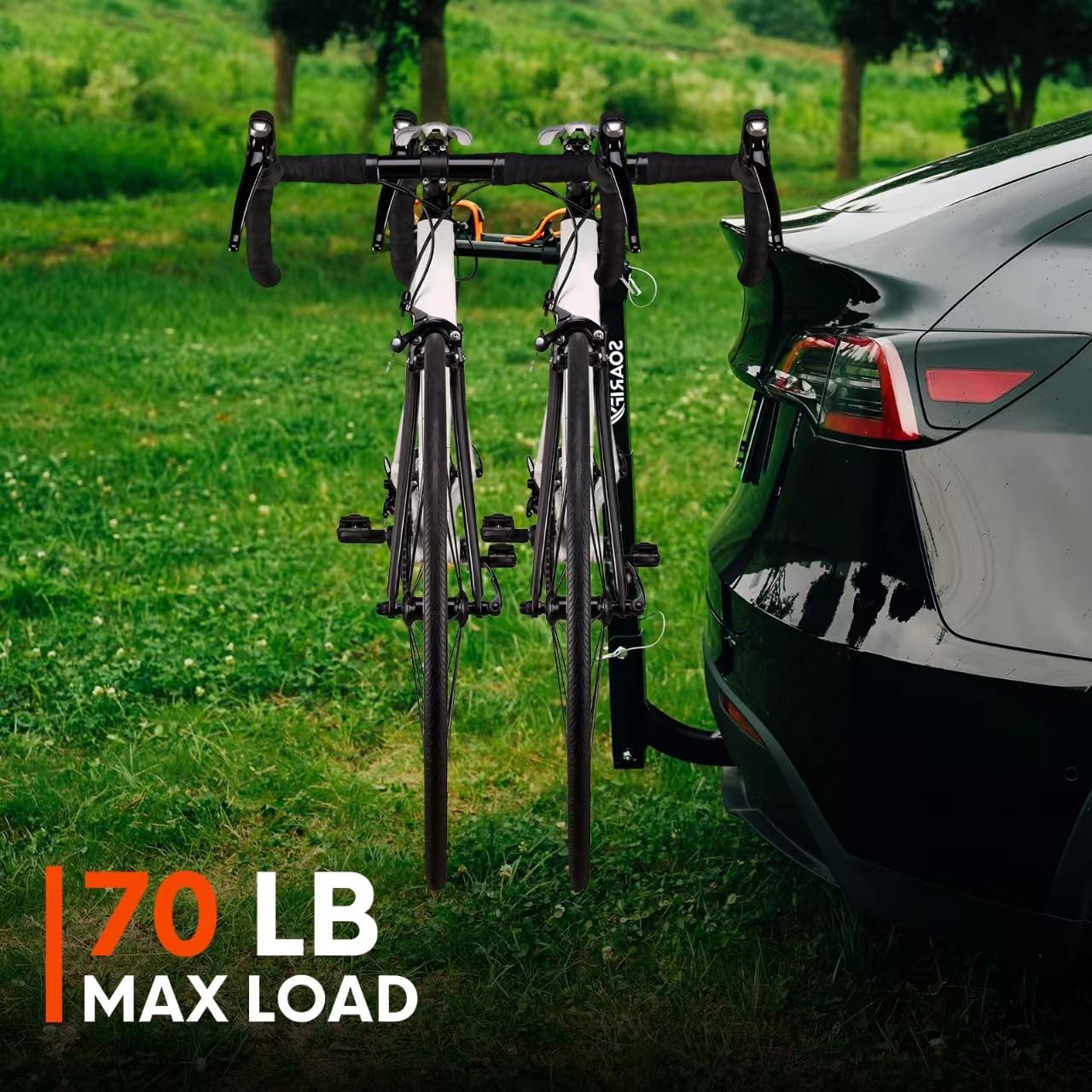 Soarify Bike Rack for Car, SUV, RV, Mount Hitch Bike Rack, Up to 143 lbs Load Bicycle Rack Carrier Rubber Straps, Tilt Release with 2" Hitch for Cars (2 Bikes)