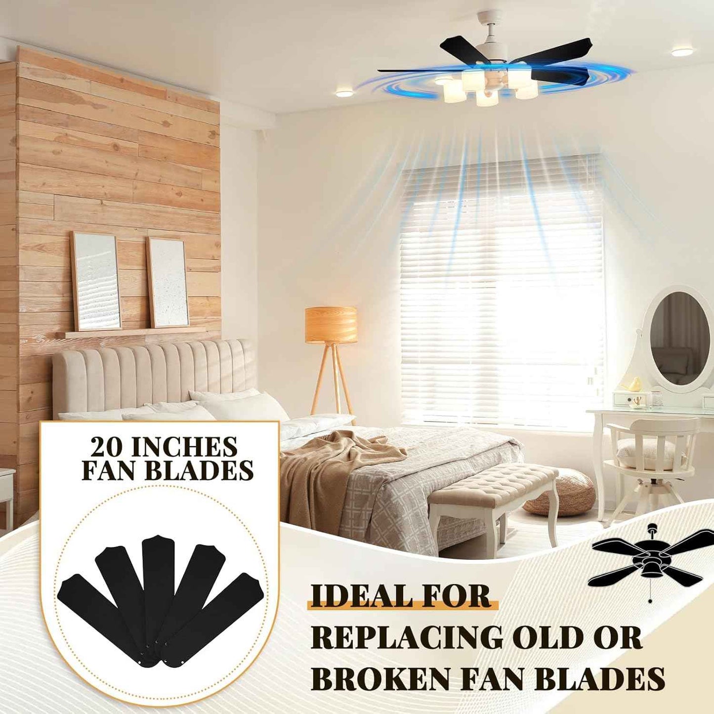 42-Inch Waterproof Replacement Fan Blades - 5 Pcs for Indoor/Outdoor Ceiling Fans