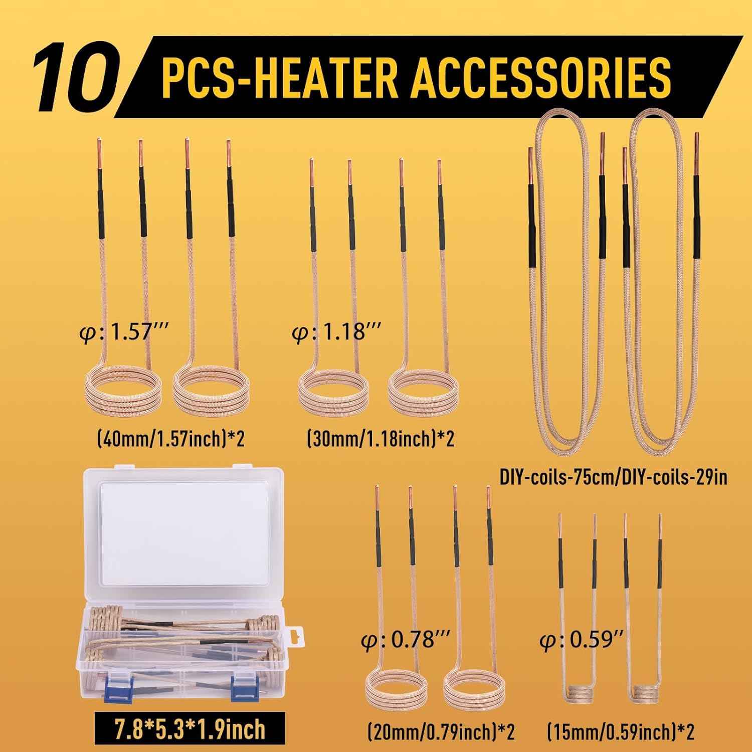 Induction Heater Coil Kit - 10PCS Flexible Coils for Bolt Removal & Long Lifespan