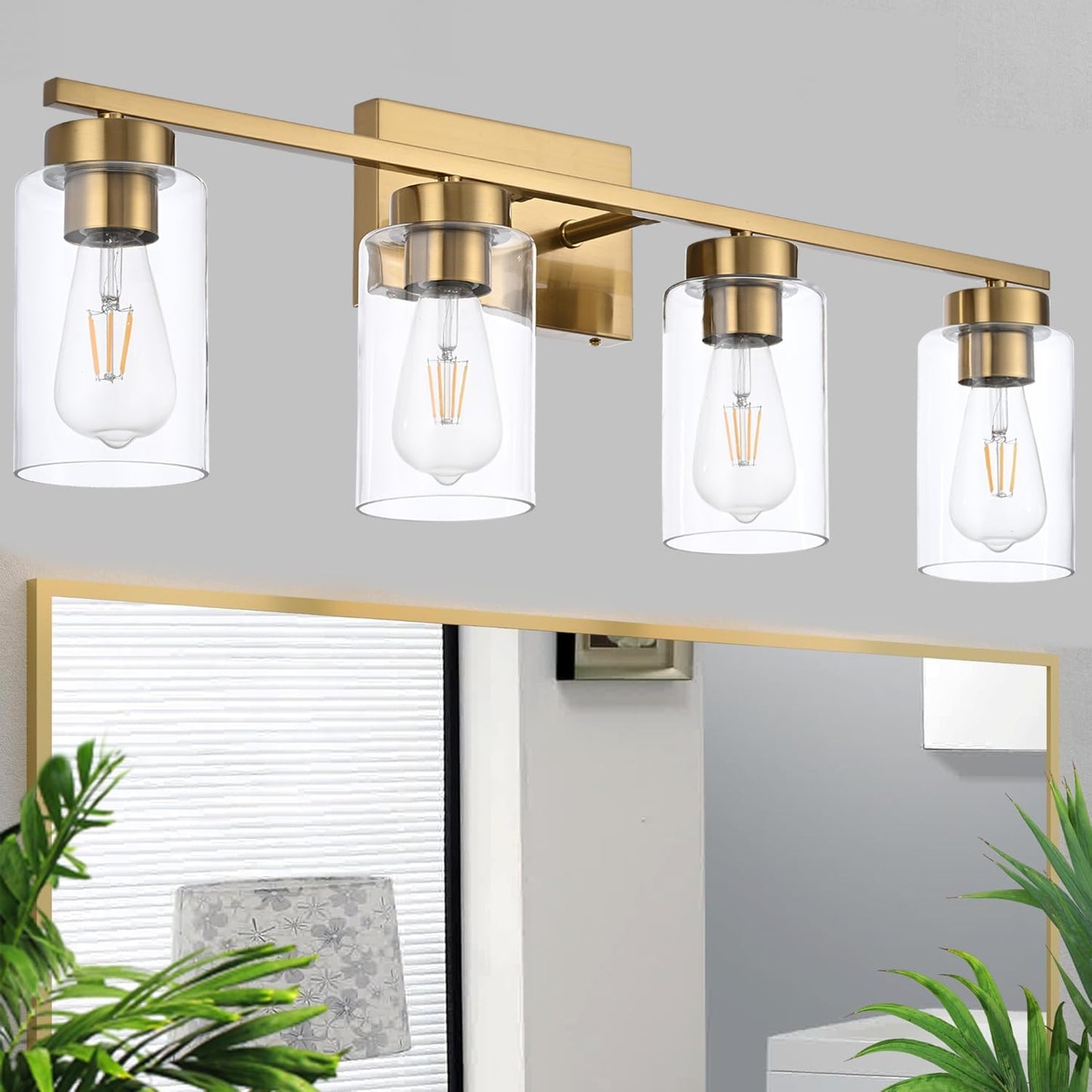 Modern 3-Light Bathroom Vanity Light in Brushed Gold with Clear Glass Shades