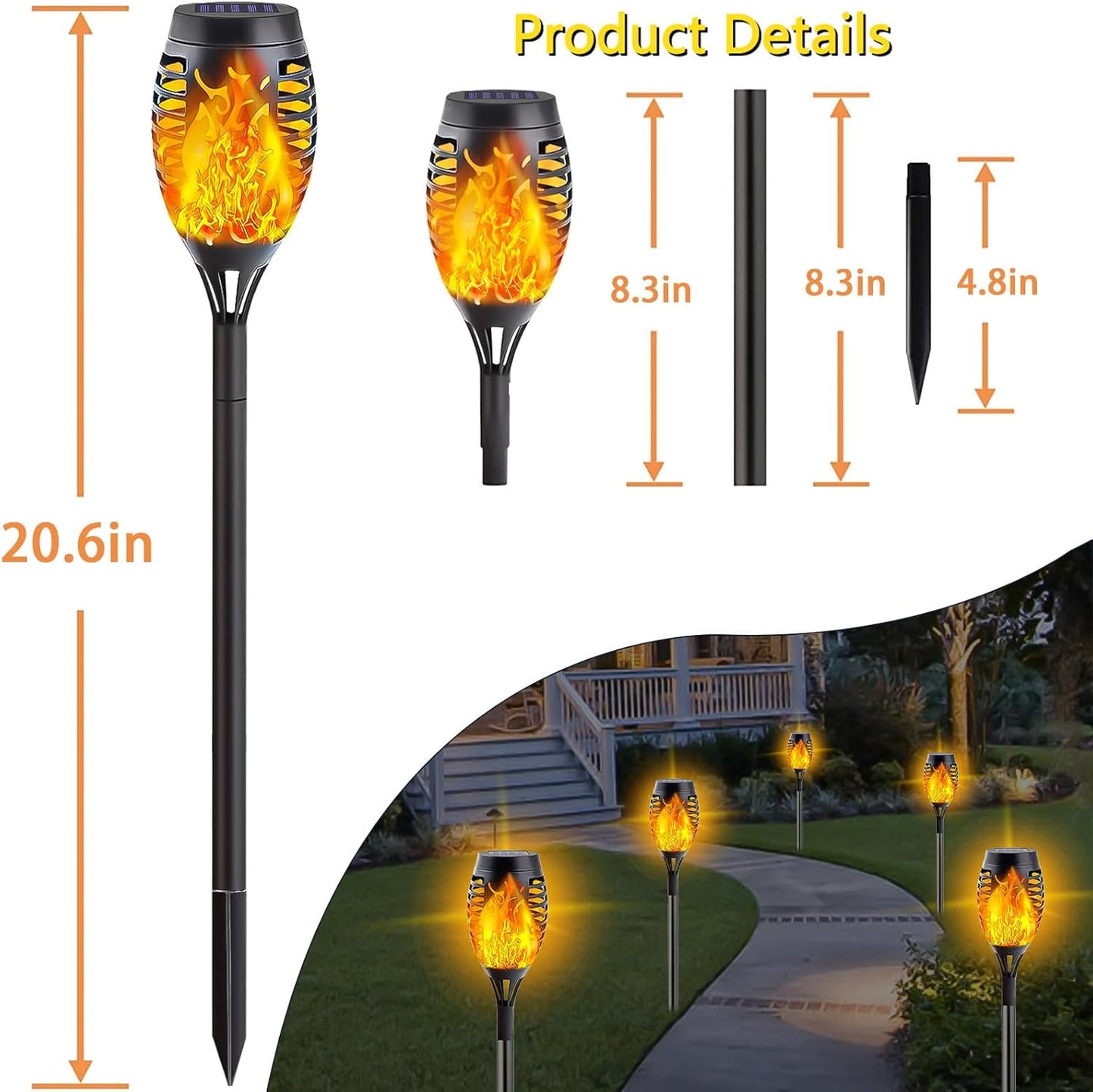 10 Pack Mini Solar Torch Lights - Flickering Flame Outdoor Decor for Halloween, Waterproof Solar Garden Pathway Lights