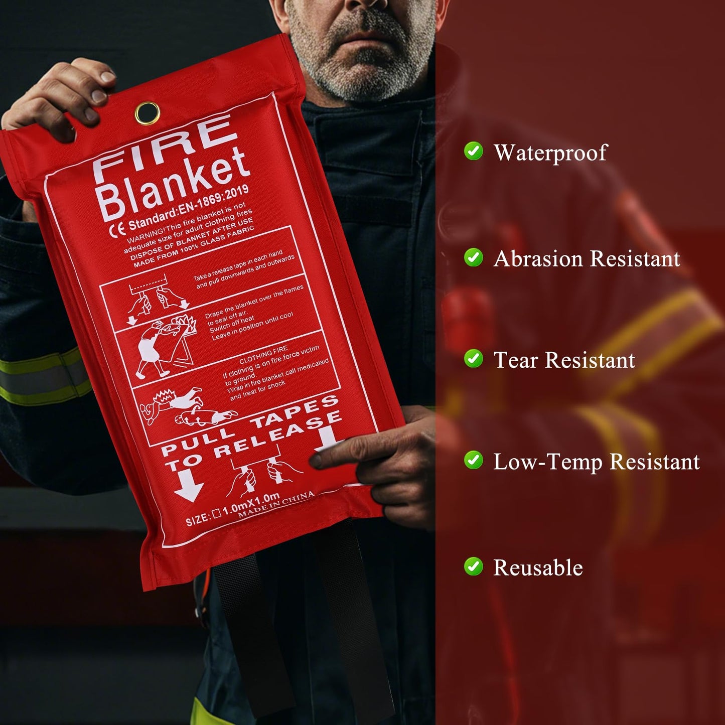 DOKIBI Emergency Fire Blanket, 4 Pack 40” x 40” Fiberglass Fire Suppression Fireproof Blanket with Double-Sided Silicone Coating for Home, Kitchen, Fireplace, Grill, Car, Office, Warehouse