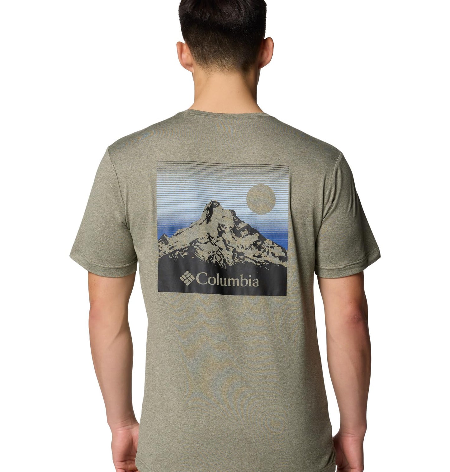 Columbia Men's Kwick Hike Back Graphic Short Sleeve Tee, Stone Green Heather/Linear View Multi, X-Large