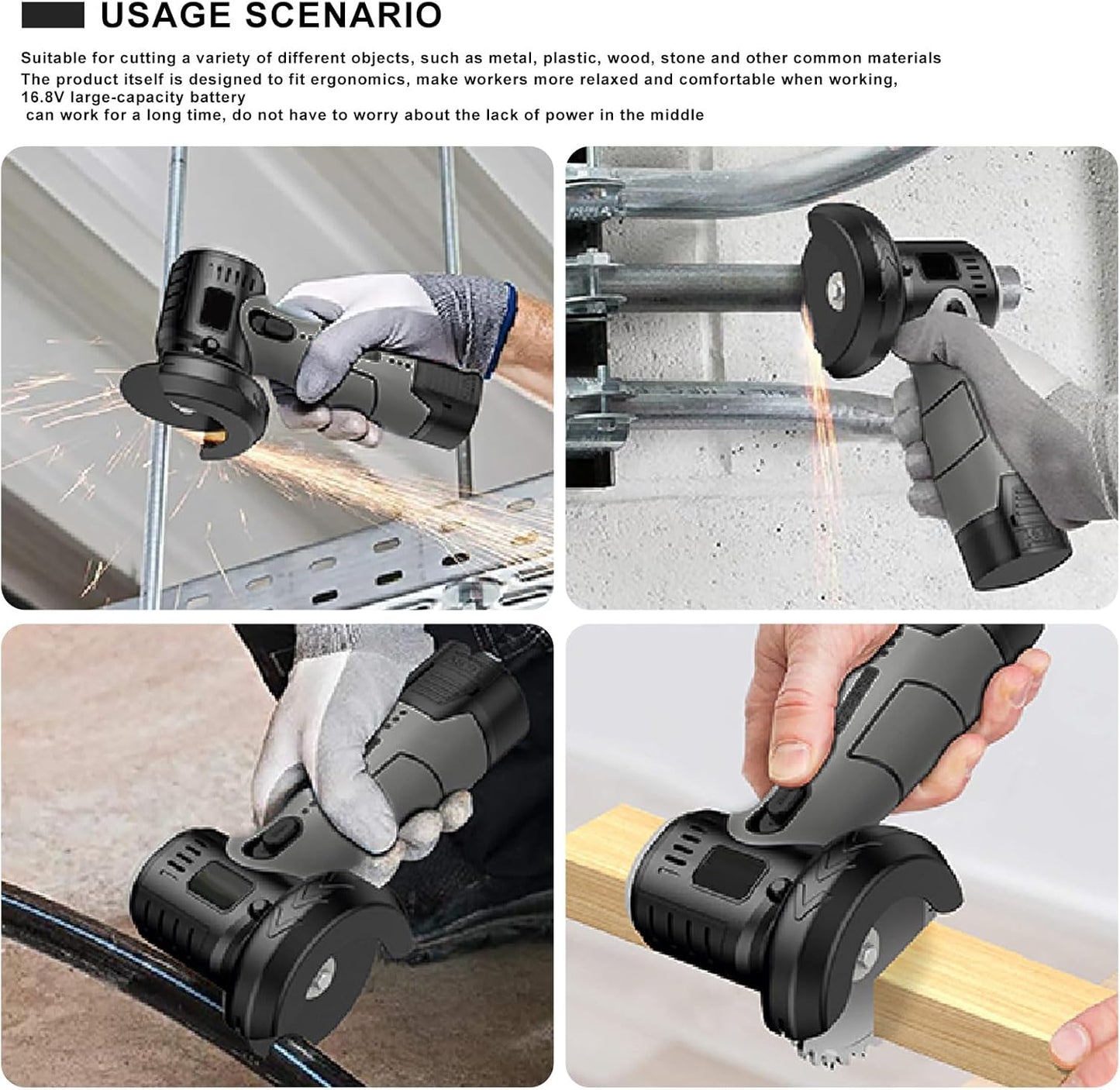 Mini Cordless Angle Grinder Kit - 19500 RPM Electric Tool with 2 Batteries & 5 Cutting Discs for Metal & Wood