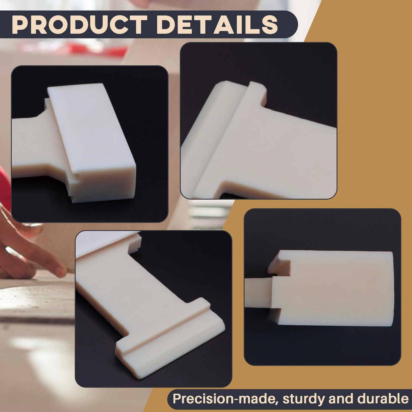 Terixe 4-in-1 Laminate Flooring Tools - Nylon Tapping Block Kit for Laminate Plank and Wood Flooring Installation, Inclined, Barb, U, V, L Slots