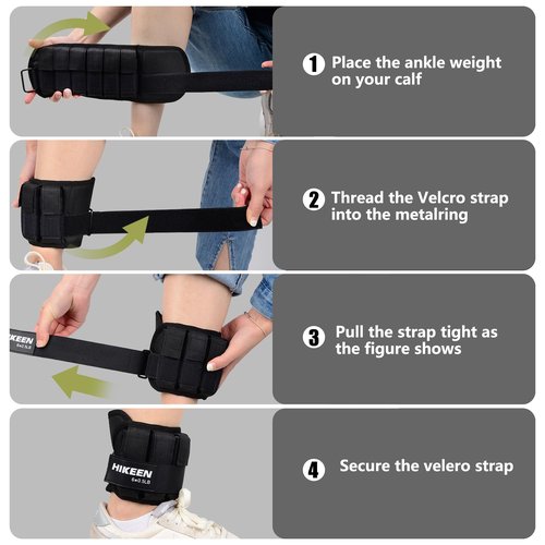 Hikeen Ankle Weights for Women Men 1 pair Adjustable Ankle Weights 1 2 3 LBS Metal Block with Separate Pockets Leg and Hand Weights For Walking Running Exercises