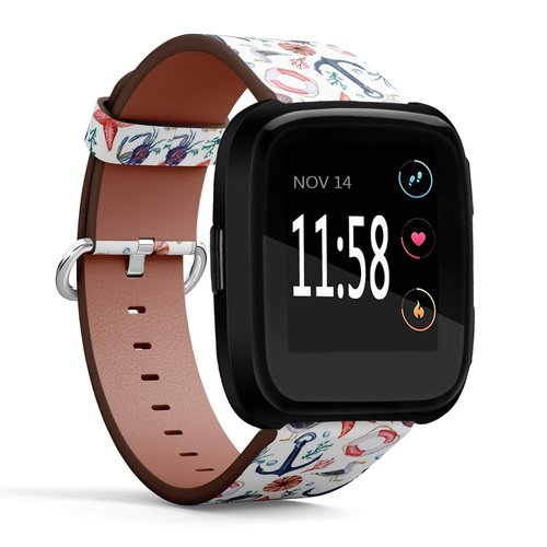 Compatible with Fitbit Versa, Versa 2, Versa Lite - Quick Release Leather Wristband Bracelet Replacement Accessory Band - Watercoloring Anchor