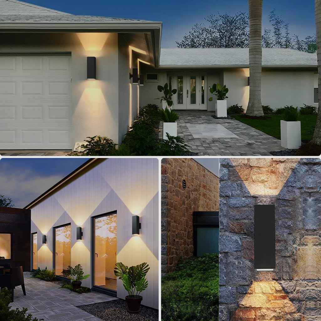 Modern Outdoor Wall Lights - Dusk to Dawn Square Matte Black Sconce with Bulbs, Aluminum Anti-Rust Up & Down Lighting for Porch & Garage