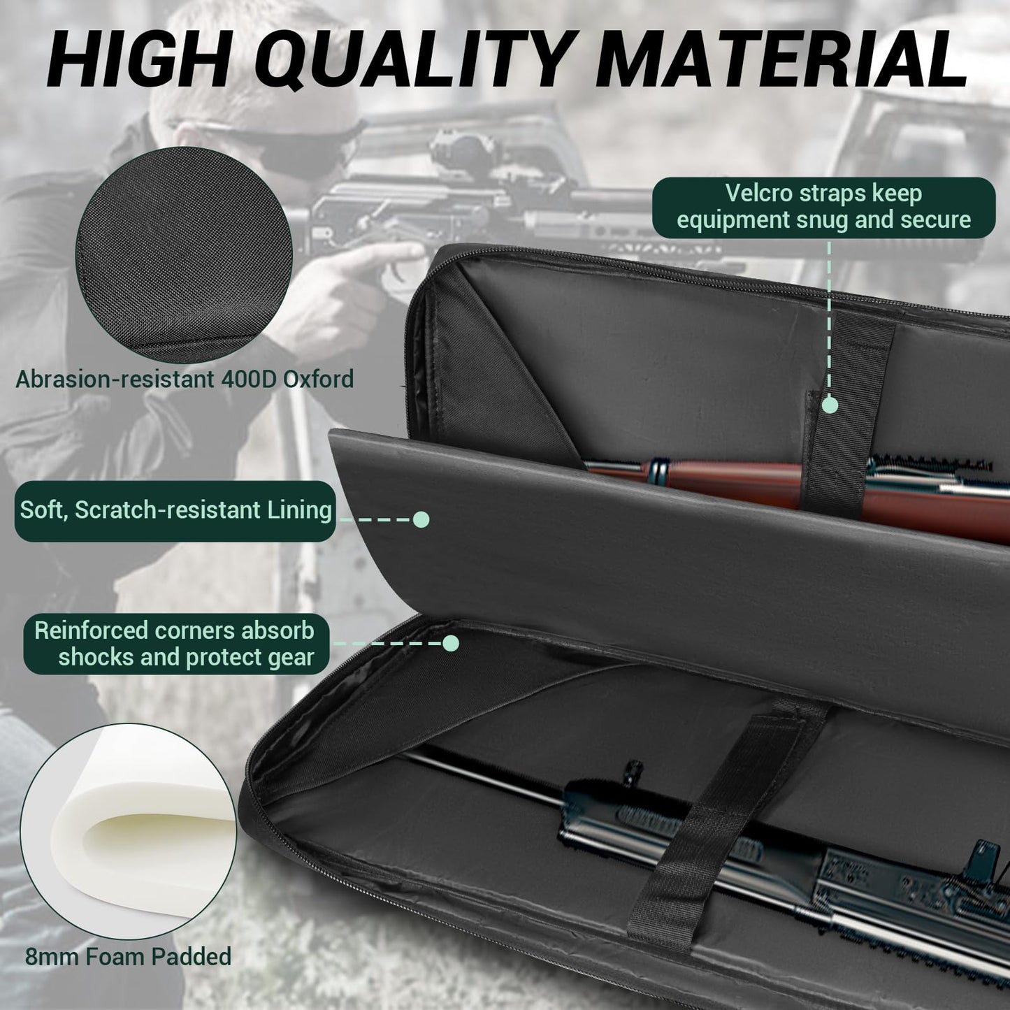 ORKELS 36-Inch Double Rifle Case, Padded Soft Gun Bag with MOLLE System, Lockable Storage Case for Rifles and Pistols, Backpack Carry Design