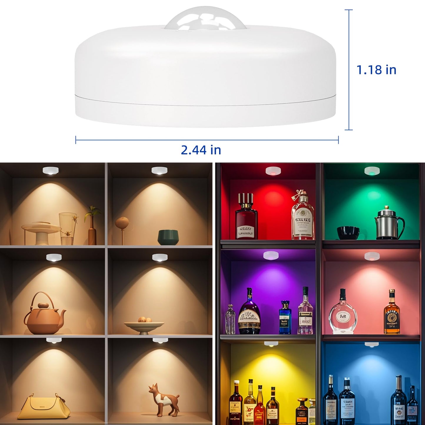 Aokpsrt LED Puck Lights with Remote Control, 13 Colors Battery Operated Tap Lights, Dimmer& Timer Magnetic Under Cabinet Light, Wireless Stick on Light for Closet, Bedroom, Kitchen White 3Pcs