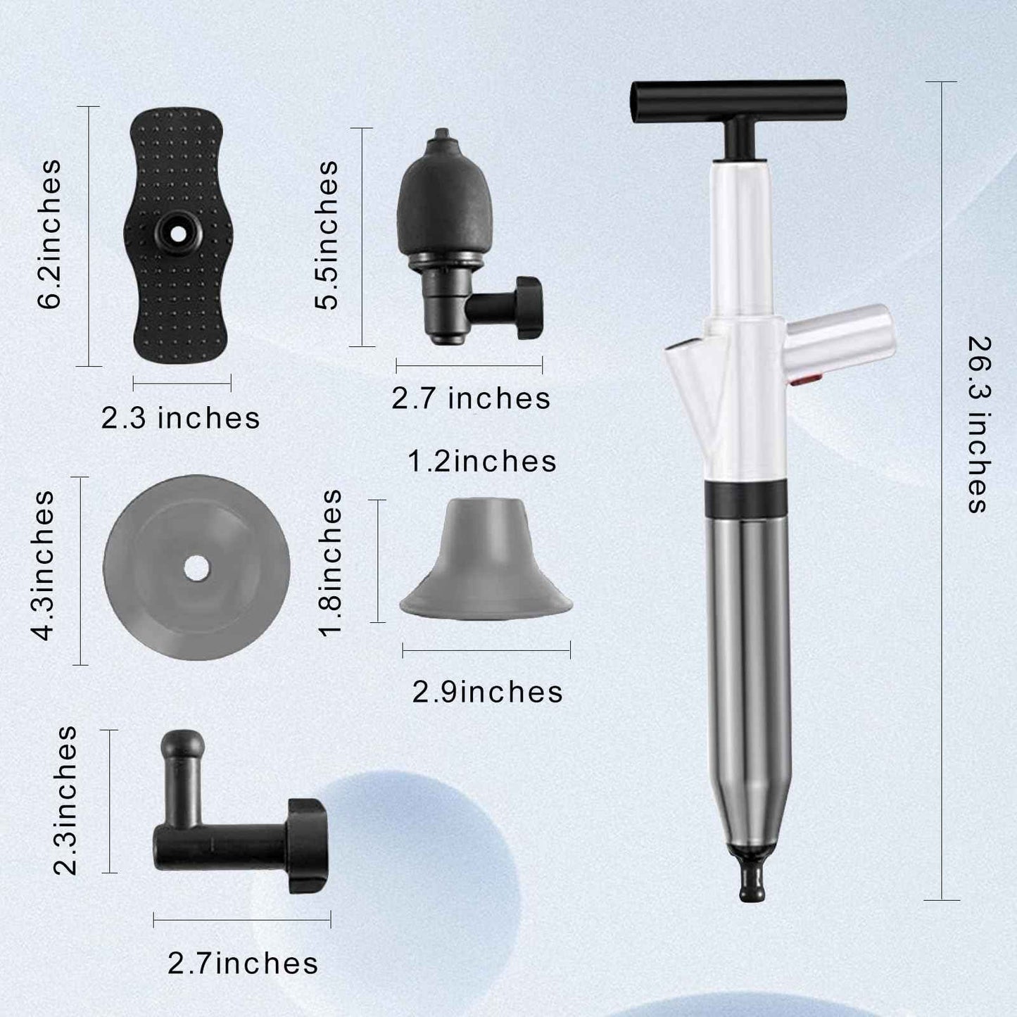 Toilet Plunger, High Pressure Air Plunger Drain Blaster with Visual Pressure Gauge, Drain Clog Removal Tool, Stainless Steel Toilet Unclogger Plungers for Bathrooms, Sinks, Kitchens, Clogged Pipe