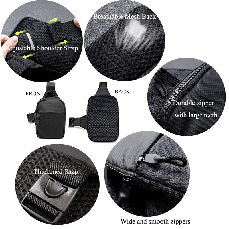 Vpoofree Mini Anti Theft Sling Bag for Men and Women, Small Crossbody Sling Backpack Fanny Pack Chest Bag for Travel Sport Running Hiking